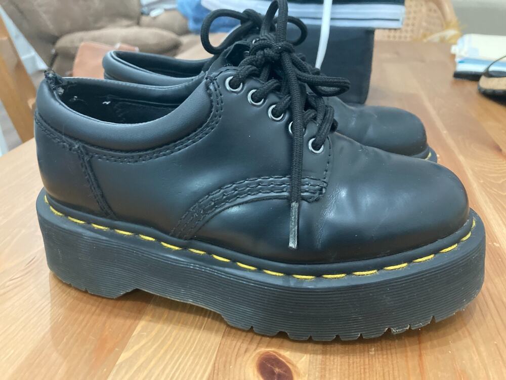 Dr. Martens 8053 Quad Mono Black Leather Platform 5-Eye Shoes Women's Size 5